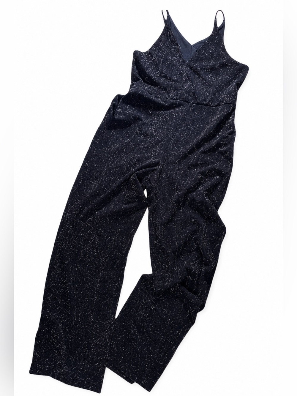 Donna Morgan Black Metallic Jumpsuit | Sparkly Wide Leg | Size 14